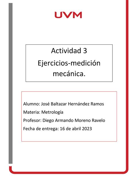 A3 JBHR Ejercicios metrología Actividad 3 Ejercicios medición