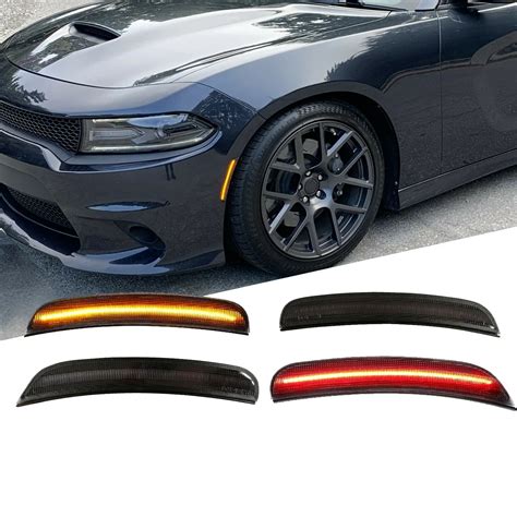 For 2015 2021 Dodge Charger Front Rear Bumper Led Side Marker Light Smoked Lens