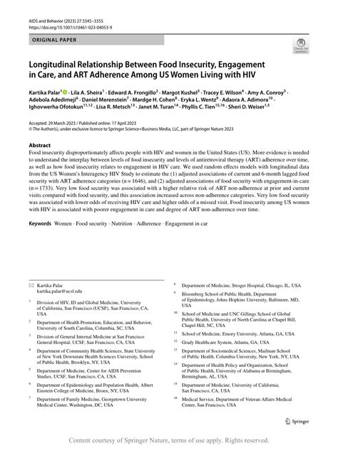 Longitudinal Relationship Between Food Insecurity Engagement In Care