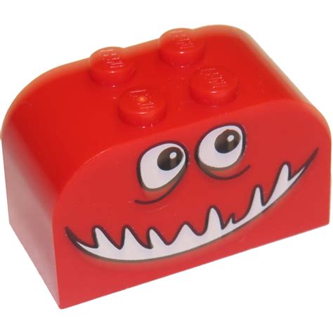 Lego Red Slope Brick X X Curved With Smiling Monster Face Brick