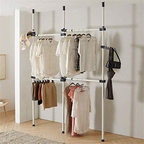 Heavy Duty Clothes Rack 4 Poles 6 Bars Telescopic Coat Hanger Wardrobe