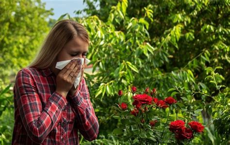 Premium Photo | A young woman is allergic to flowers