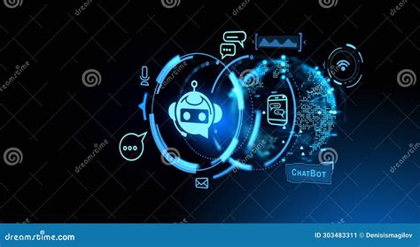 Chat Bot Hologram And Social Network Icons Ai And Virtual Assistance Stock Illustration