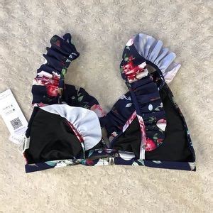Cupshe Swim Cupshe Floral Bikini Top Ruffled Straps Blue Poshmark