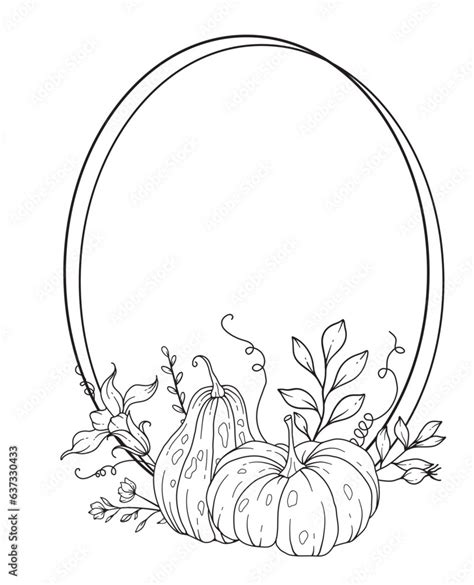 Thanksgiving Frame Outline Pumpkins Line Art Illustration Outline