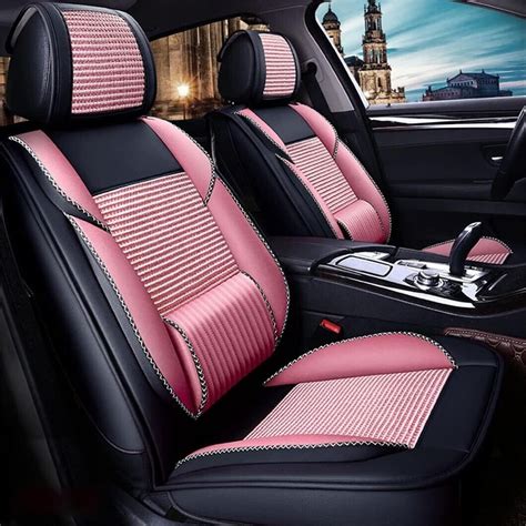 Car Seat Cover Full Set Universal Seat Cover 5seats Leatherice Silk Black Pink Ebay