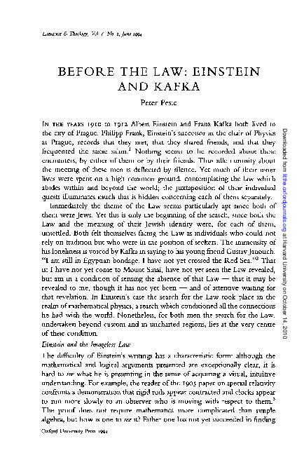 (PDF) Before the Law: Einstein and Kafka | Peter Pesic - Academia.edu