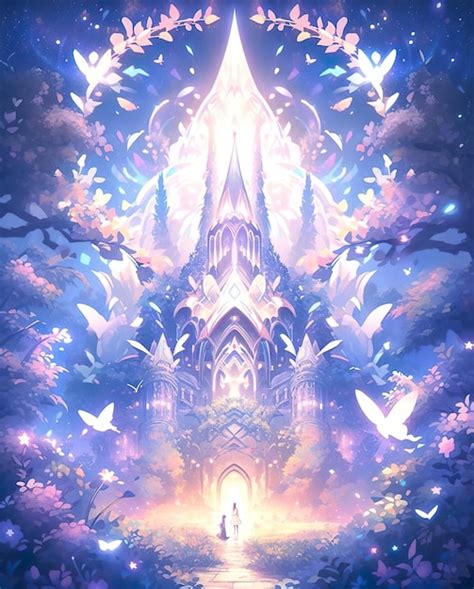 Premium AI Image | A digital art fantasy of a temple with a tree and a sky background