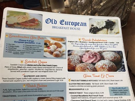 Menu at Old European restaurant, Spokane