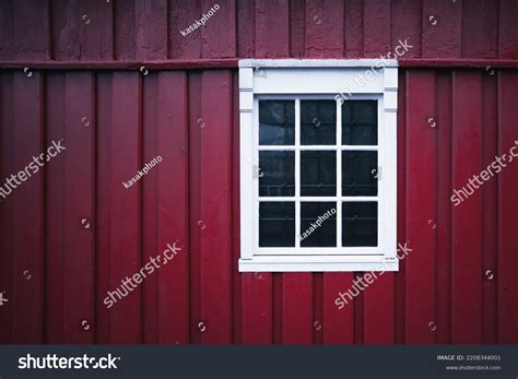 Window Traditional Red Wooden Houses Rorbuer Stock Photo