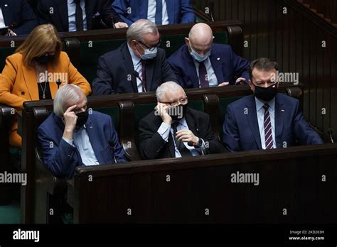 Jaroslaw Kaczynski Ryszard Terlecki And Mariusz Blaszczak Pis During