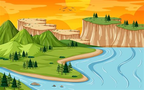 Free Vector | Land and water geography landscape