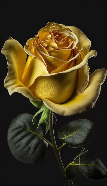 Premium Photo A Yellow Rose With A Green Leaf On It