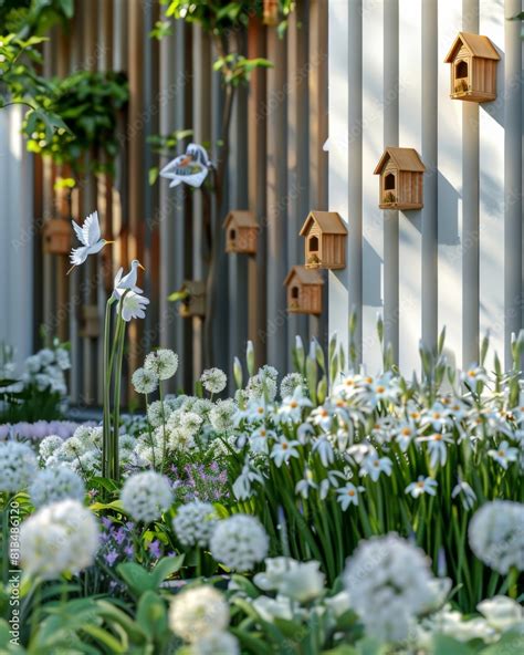 A white garden fence with wooden paneling background .A white garden ...