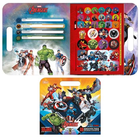 Livro Álbum Maleta para Colorir Avengers Adesivos Tilibra no Shoptime