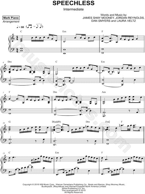 Mark Piano Speechless Intermediate Sheet Music Piano Solo In C