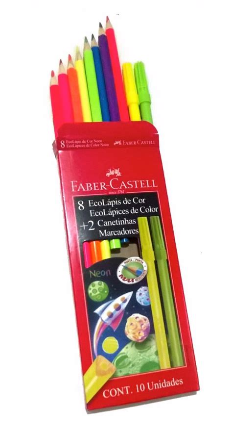 Lápis De Cor Neon 8 Cores Brinde 2 Canetinhas Faber Castell R 27 99