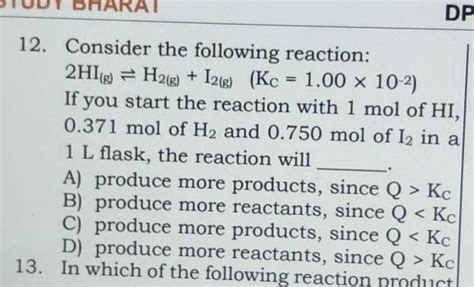 Consider The Following Reaction 2hig ⇌h2 G I2 G Kc 100×10−2 I