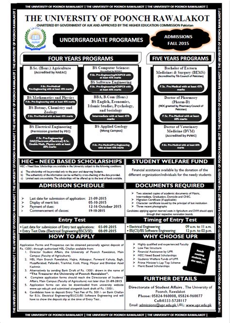 University Of Poonch Rawalakot Upr Admissions 2016 Fall Undergraduate Form