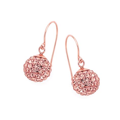 9ct Rose Gold Peach Crystal Ball Drop Earrings Earrings Goldmark Au