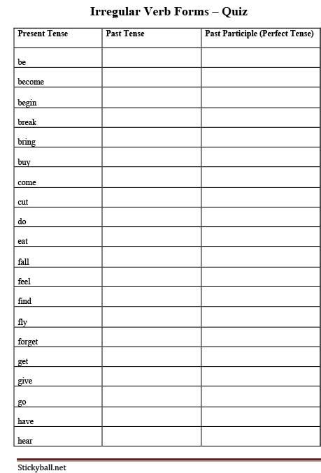 Esl Irregular Verbs Worksheet