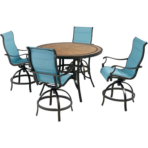 Hanover Monaco 5 Piece Outdoor High Dining Patio Set 4 Counter Height Padded Sling Swivel