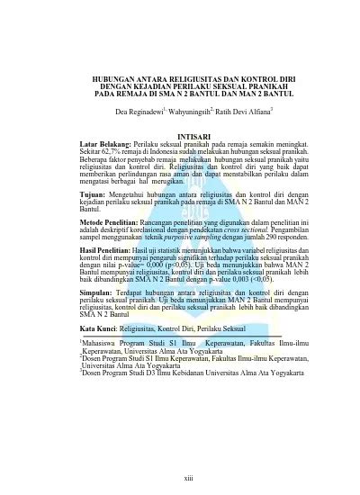 Hubungan Antara Religiusitas Dan Kontrol Diri Dengan Kejadian Perilaku