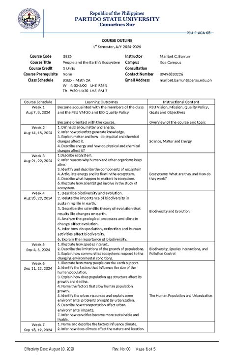 Course Outline-on-GEE5-BSED-Math-2A - PSU-F-ACA- PARTIDO STATE