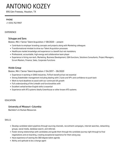 Senior Talent Acquisition Resume Samples Velvet Jobs