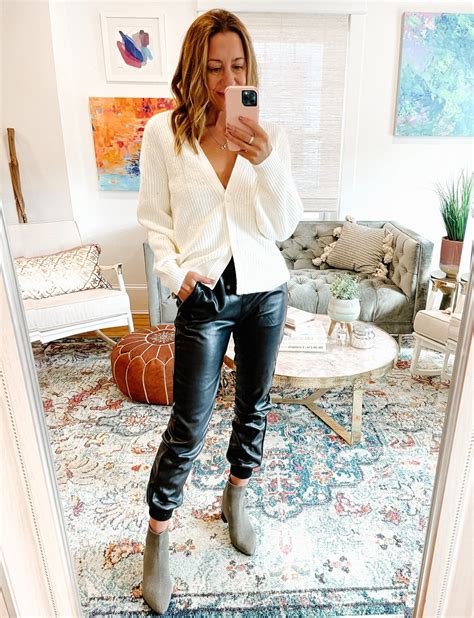 How To Style Faux Leather Joggers The Motherchic