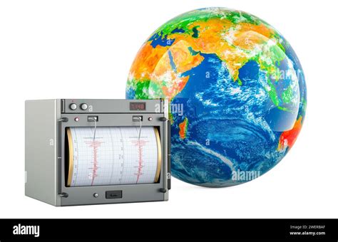 Seismograph Seismometer With Earth Globe 3d Rendering Isolated On