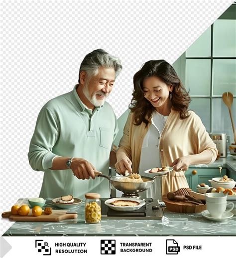 Premium PSD Psd Mature Couple In The Kitchen Looking Happy While Cooking Breakfast Png