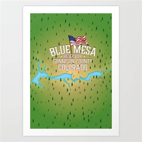 Blue Mesa Reservoir map travel poster. Art Print by Nicks Emporium ...