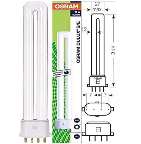 OSRAM DULUX S E 11w 840 900lm Light Bulb Lamp Cool White 2g7 For Sale