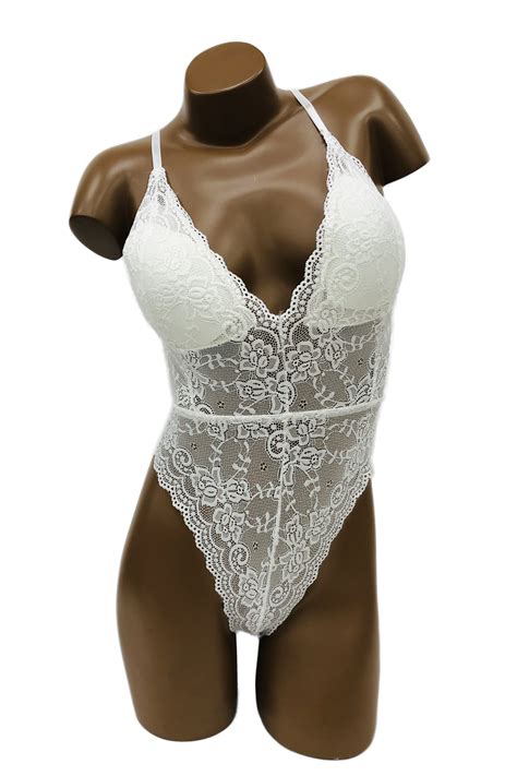 Body Lingerie Transparent Dentelle Floral Blanc Noir