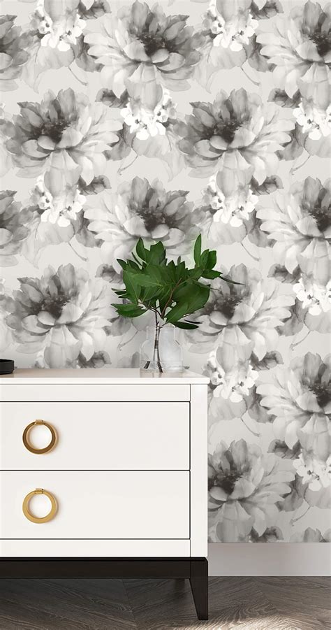 HG10308 Harry & Grace Watercolor Floral Peel & Stick Wallpaper - Ash