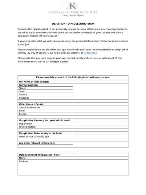 Fillable Online Objection To Processing Form You Have The Right Fax