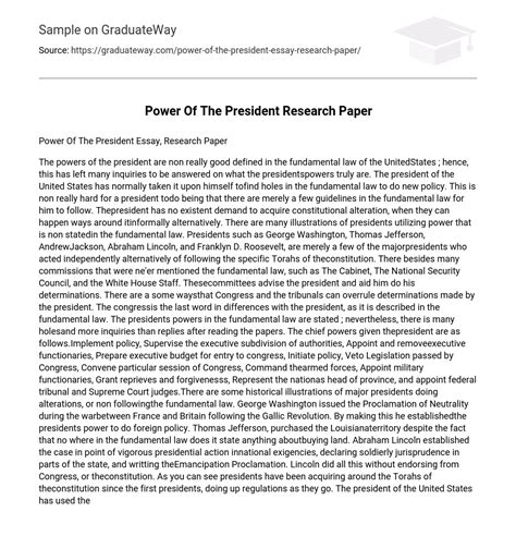 ⇉power Of The President Research Paper Essay Example Graduateway