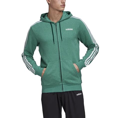 Adidas Mens Essentials 3 Stripe Hoodie Green Bmc Sports