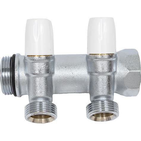 Коллектор Tiemme НВ, 1", 2х3/4"EK, Н 50 мм, хромированный, с вентилями ...