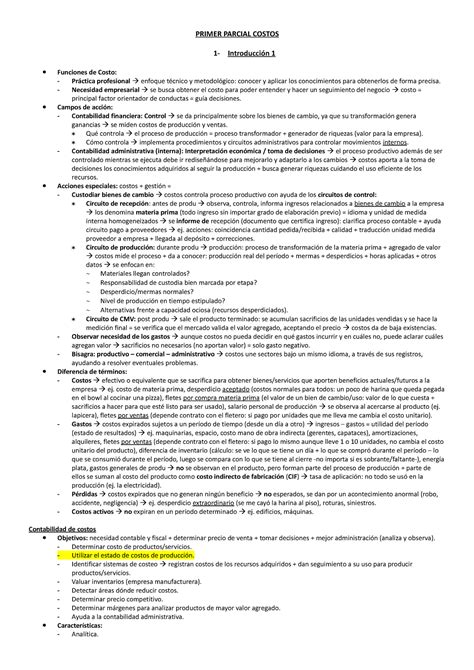 Resumen Primer Parcial Costos PRIMER PARCIAL COSTOS 1 Introducción 1