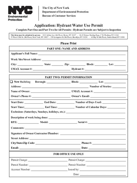 Form Ny Application Hydrant Water Use Permit Fill Online