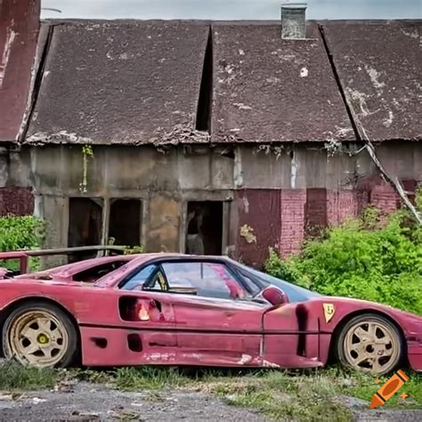 Abandoned Ferrari F40 In Front Of A House On Craiyon