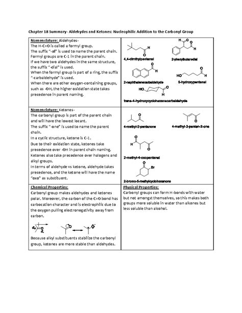 Chapter 18 Summary Chapter 18 Summary Aldehydes And Ketones