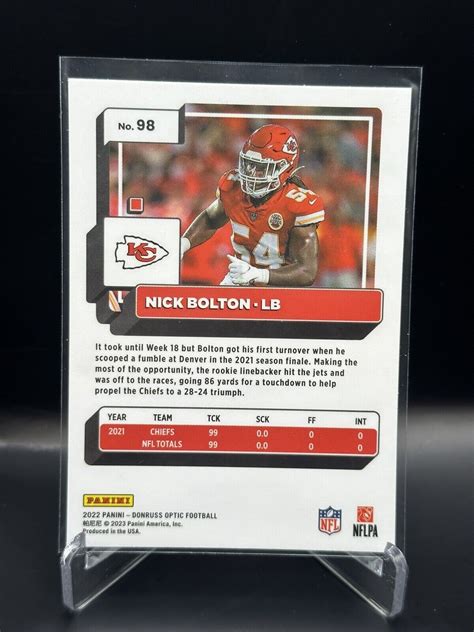 Nick Bolton Kansas City Chiefs 98 2022 Panini Donruss Optic EBay