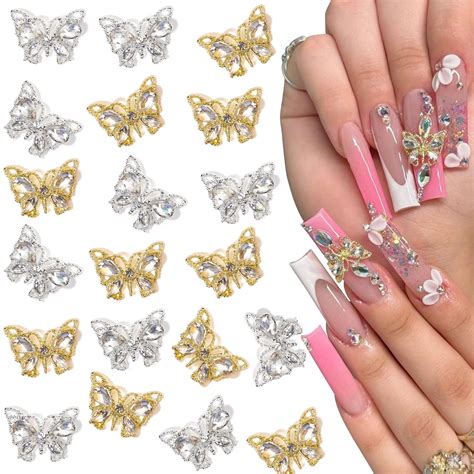 Amazon Pcs Butterfly Nail Charms D Luxury Butterfly Nail Gems