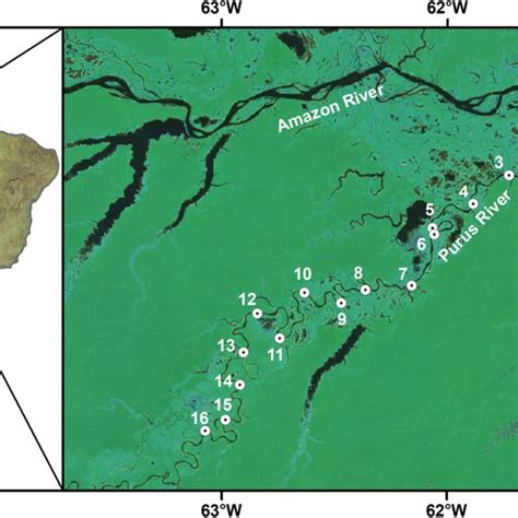 Map showing the location of Purus River with sampling sites in the... | Download Scientific Diagram