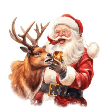 Santa Claus Rides A Christmas Reindeer And Sings While Carrying A Glass