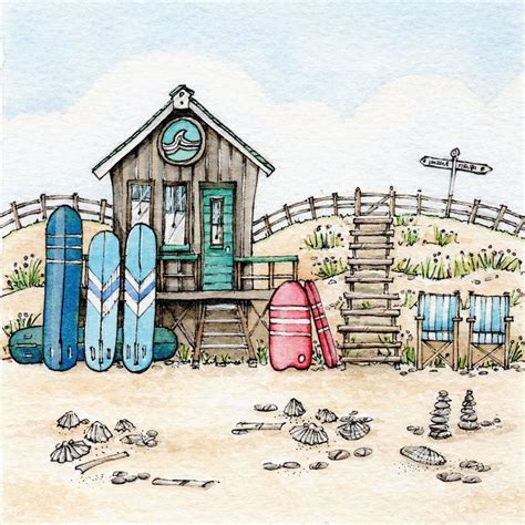 Beach Hut Life Surf Beach Hut Greeting Card Etsy In 2024 Beach Huts