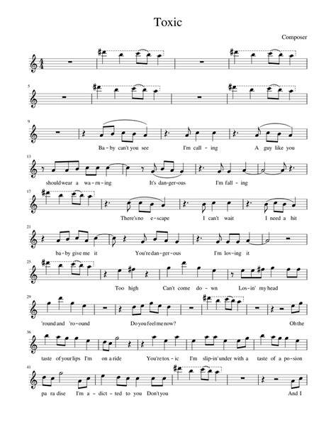 Toxic Alto Saxophone Sheet Music For Alto Saxophone Download Free In Pdf Or Midi